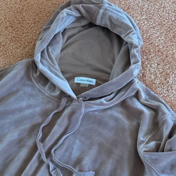 Like New Calvin Klein Velour Hooded Sweatshirt Mini Dress Brown L - Picture 3 of 12